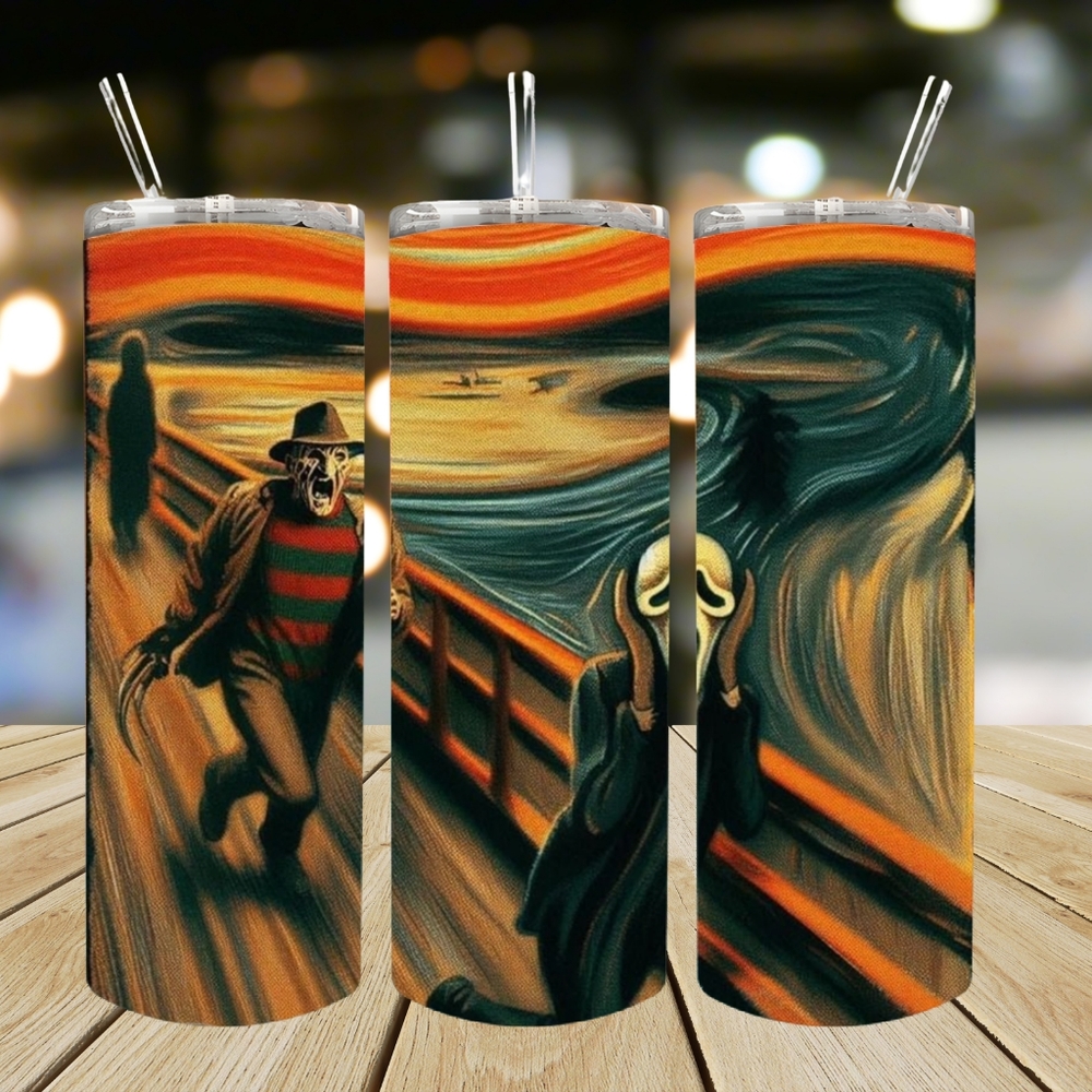 Scream Art 20 Oz Tumbler with Freddie Design- Made To Order